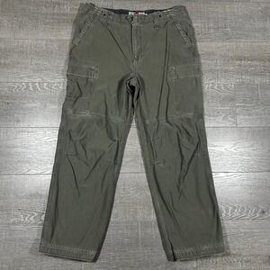 Vintage Old Navy Mens Baggy Cargo Pants Olive Green Military Stencil 36x32 Y2K